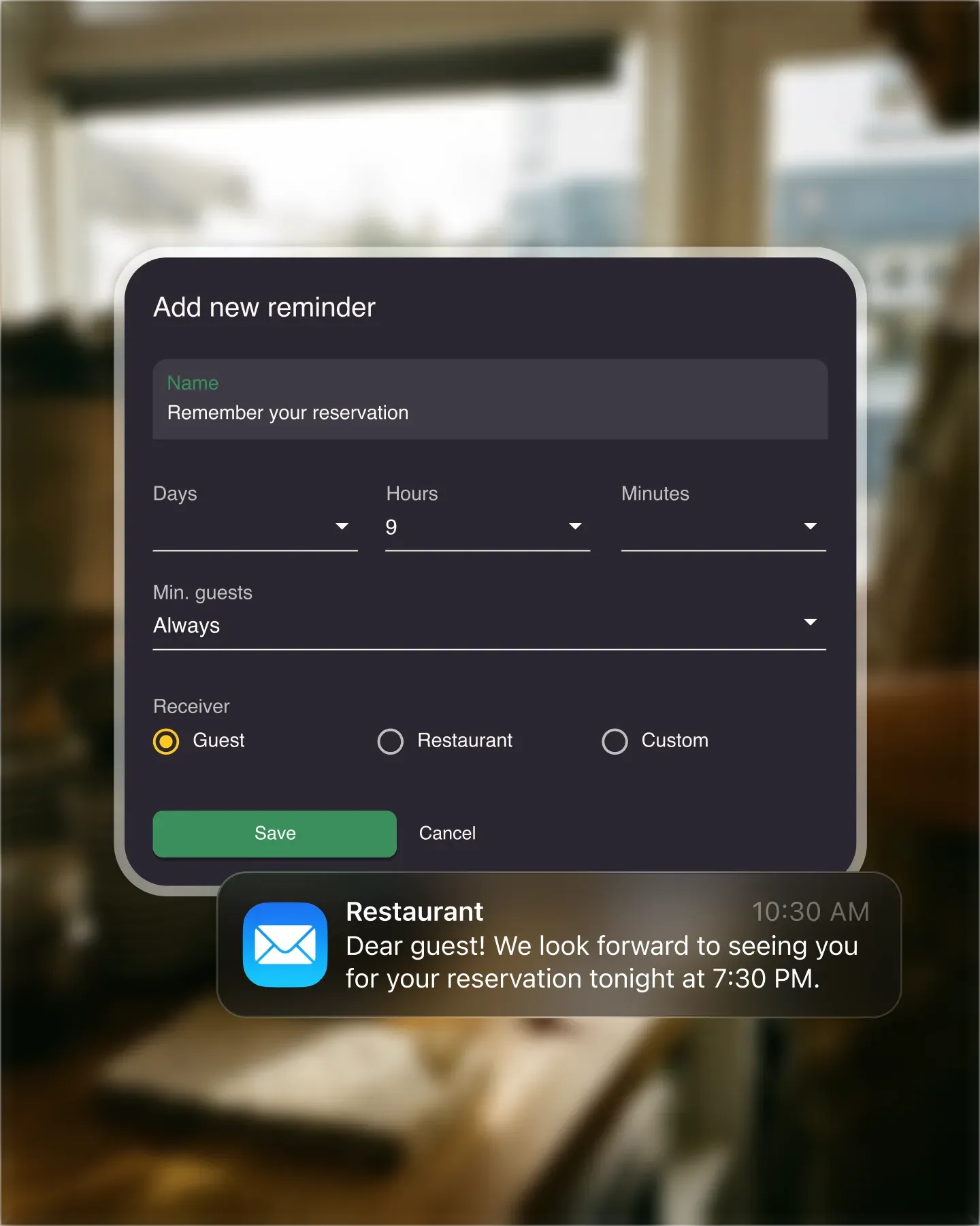 Dashboard view of design controls being adjusted for a seasonal menu launch