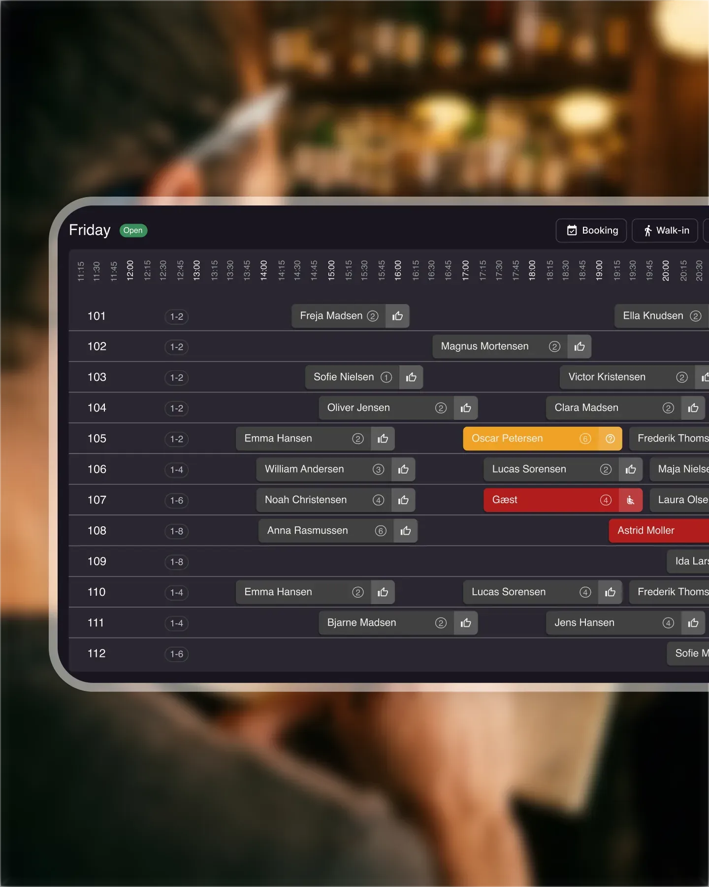 Resos booking overview for reviewing reservations alongside the waitlist