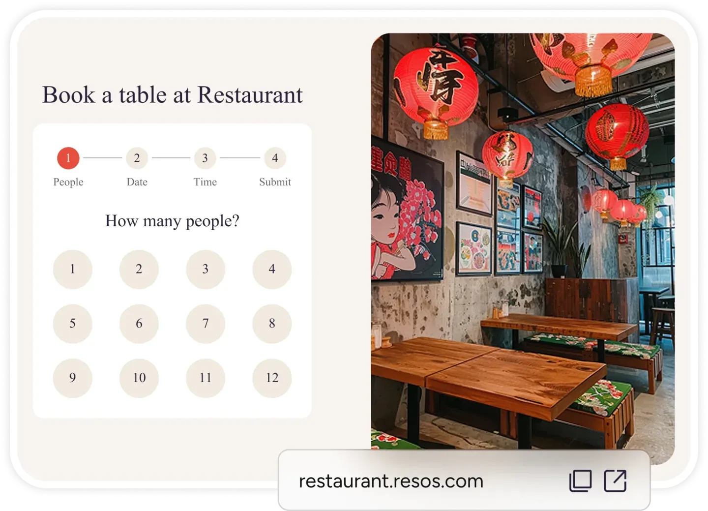 Resos booking page with customizable headlines and buttons