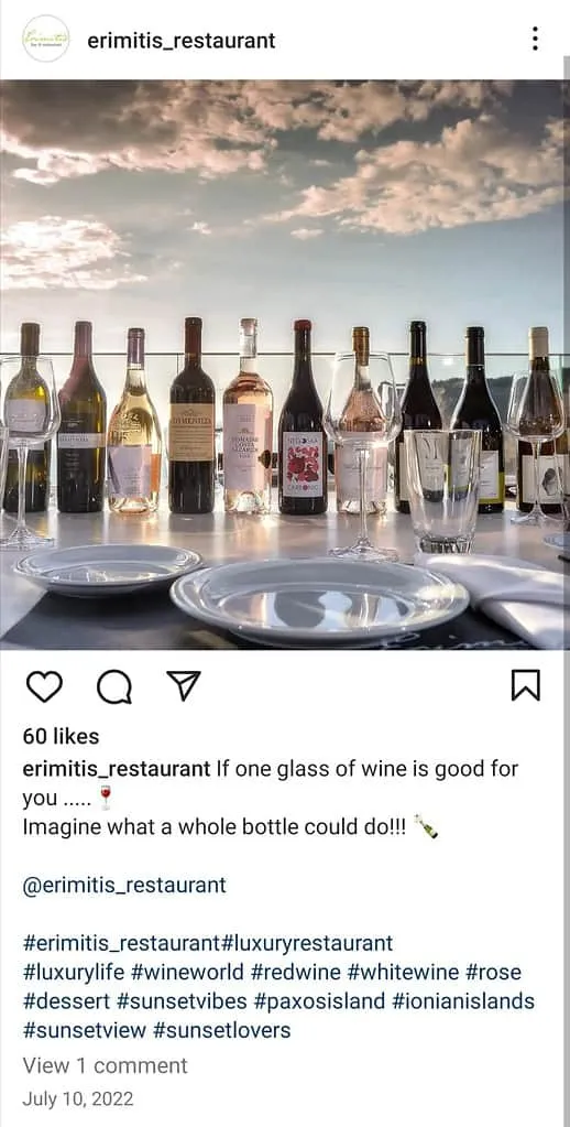 Primer post d'Instagram del restaurant Erimitis