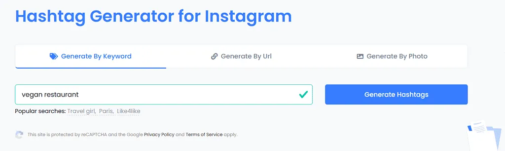 Generador de hashtags d'Instagram per a restaurant vegà