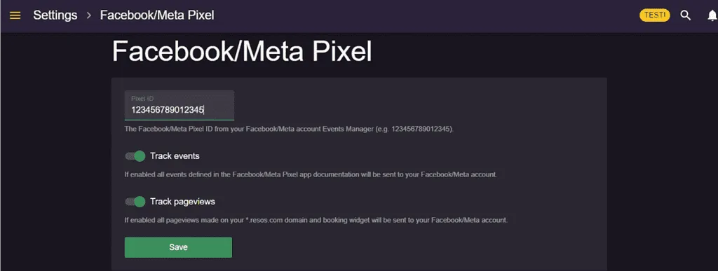 Intégration du pixel Facebook dans l'application Resos