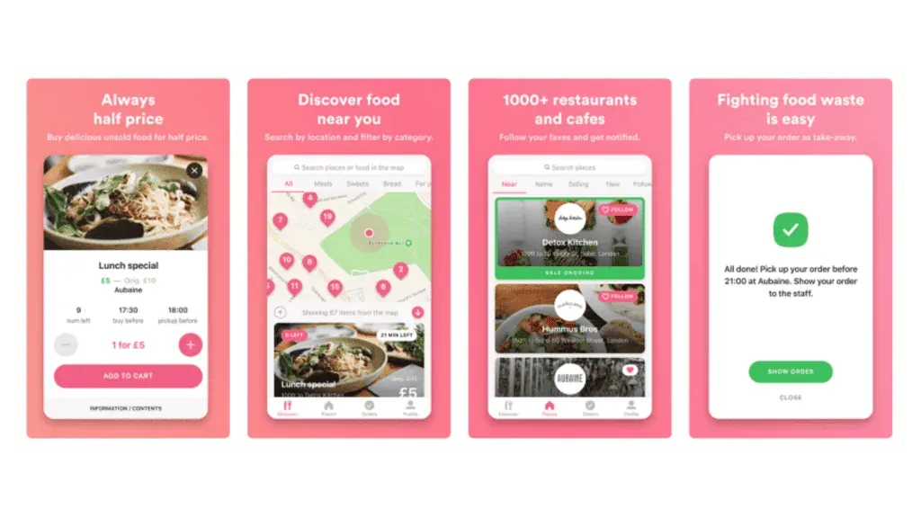 Interfície de l'aplicació Karma que ajuda els restaurants a vendre aliments excedents a preus reduïts