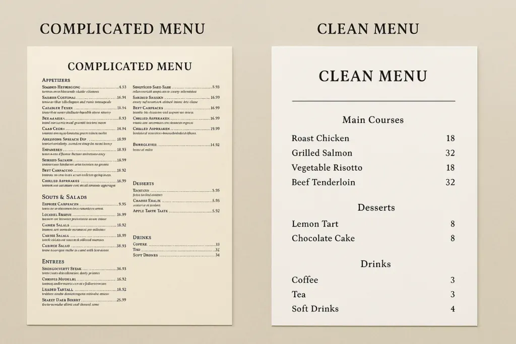 Meny – salgsfeil på restaurant