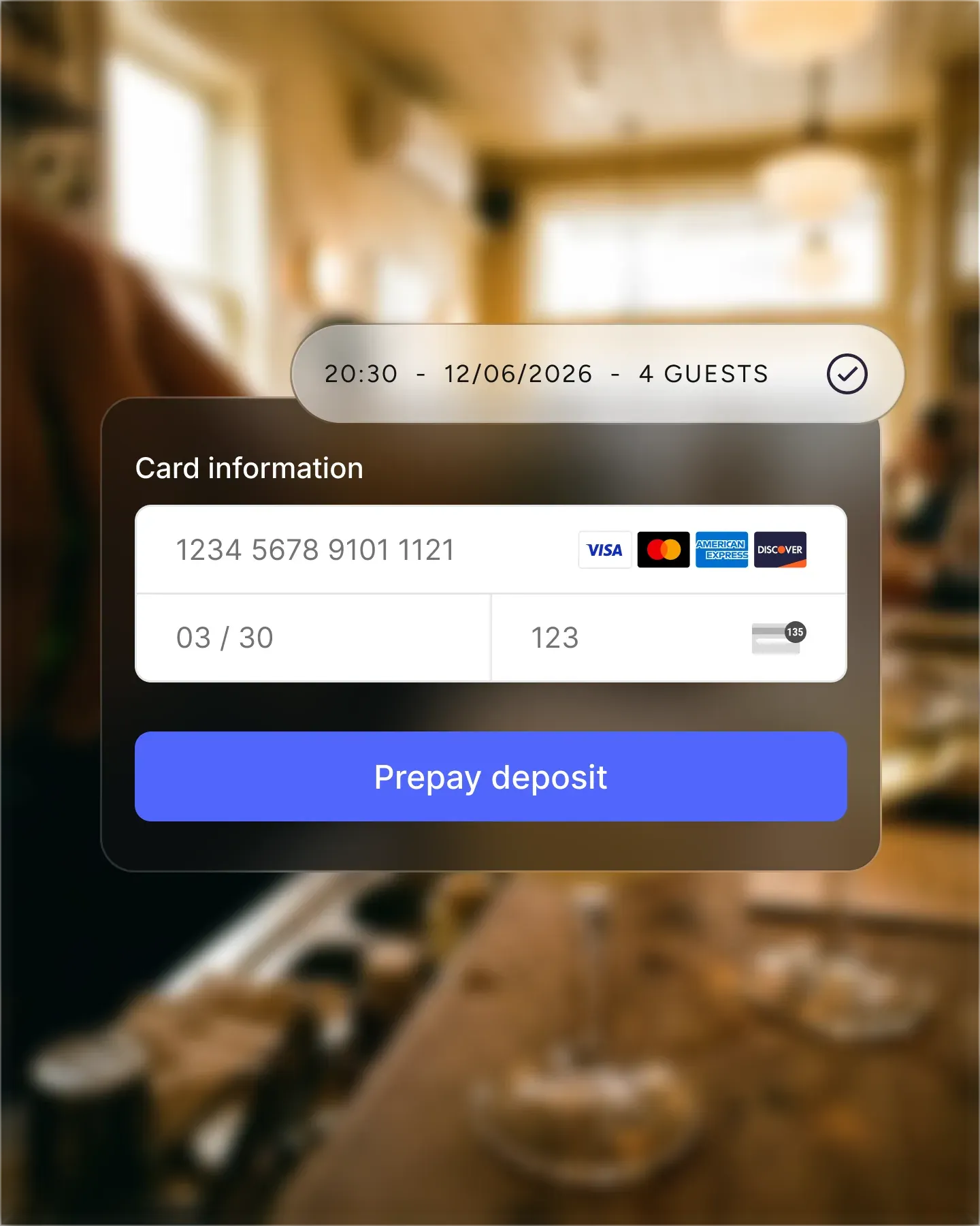 Resos deposit settings with per-guest pricing and refund rules