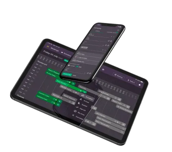 Resos en iPhone, iPad y tabletas y teléfonos Android. App de reservas de Resos mostrada en iPhone, iPad y dispositivos Android