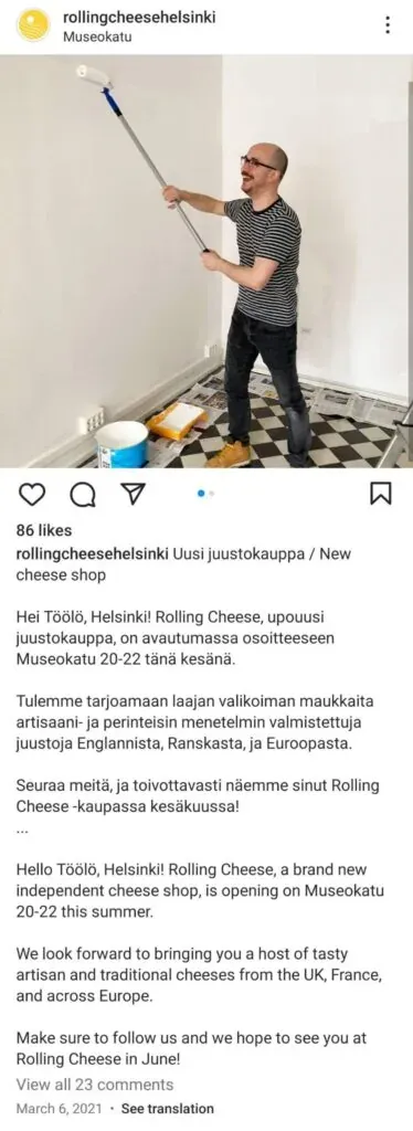 Primer post d'Instagram del restaurant Rolling Cheese