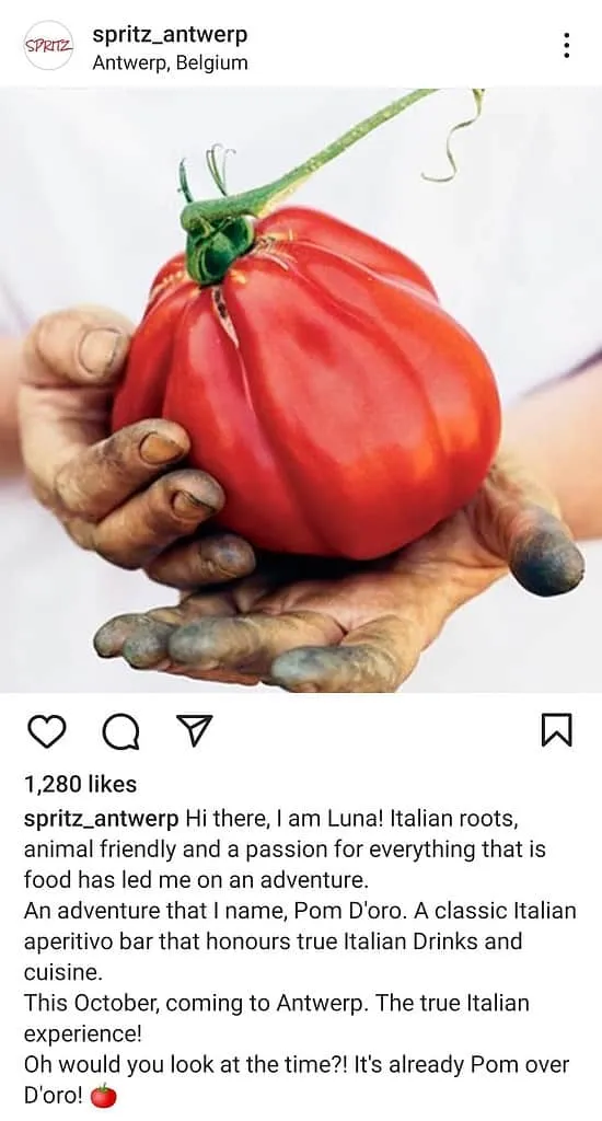 Primer post d'Instagram del restaurant Spritz