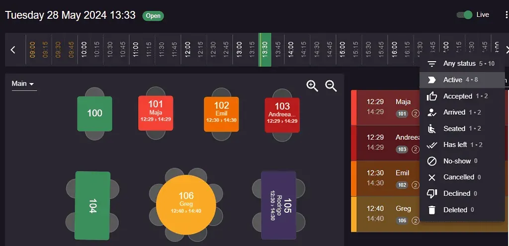 Plano de sala para el sistema de reservas del restaurante del hotel resort