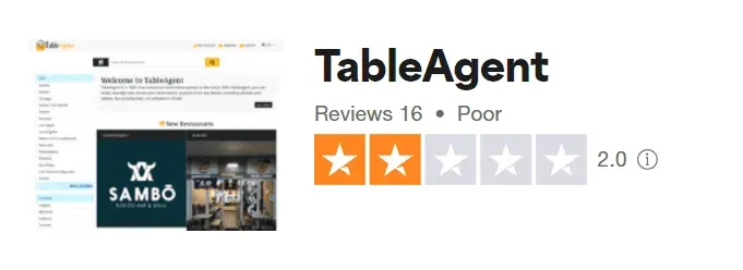 Wynik recenzji TableAgent na Trustpilot
