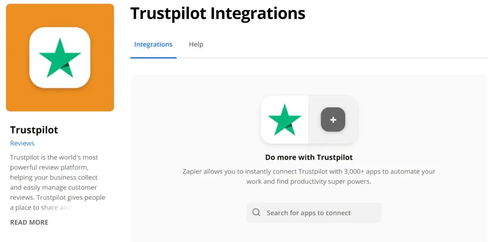 Trustpilot-integrációk Zapier-rel, forrás: zapier.com A Trustpilot integráció beállítása a Zapierrel, amely összeköti az értékeléseket a Resos platformmal