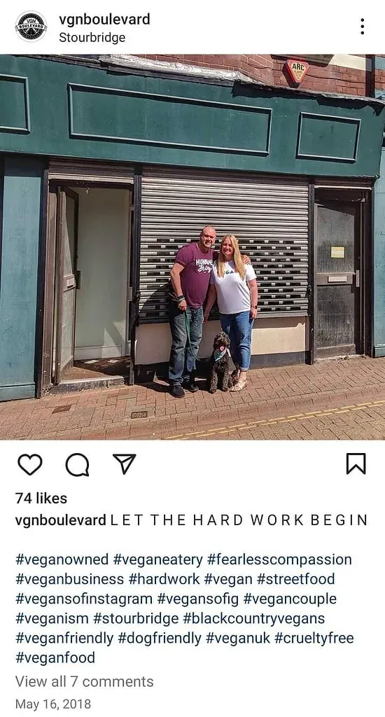 Primer post d'Instagram del restaurant VGN Boulevard