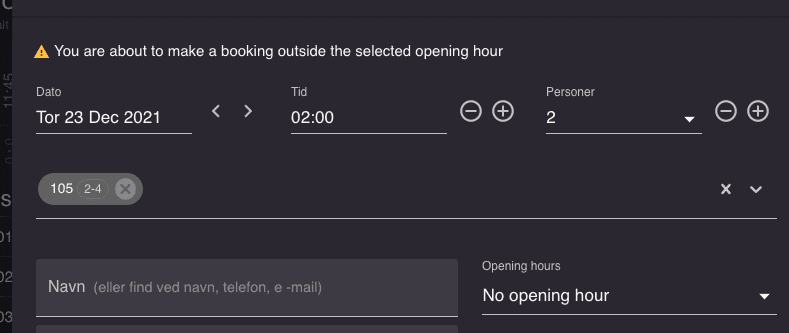 Resos warnings opening hours Resos warnings that show up if the settings are overridden.