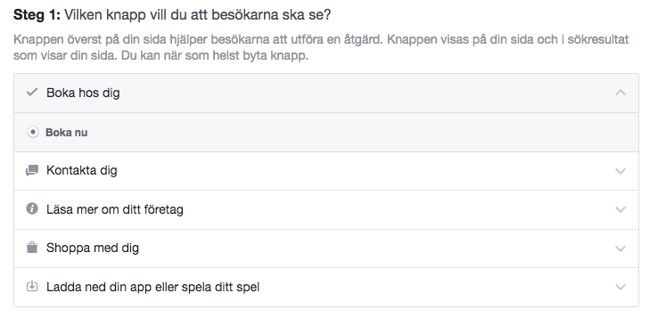 Knappen visar Facebook bokning.