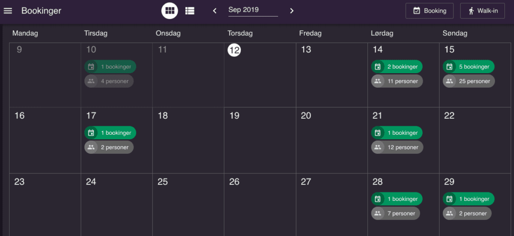 Booking calendar