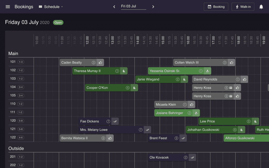 Booking data schedule