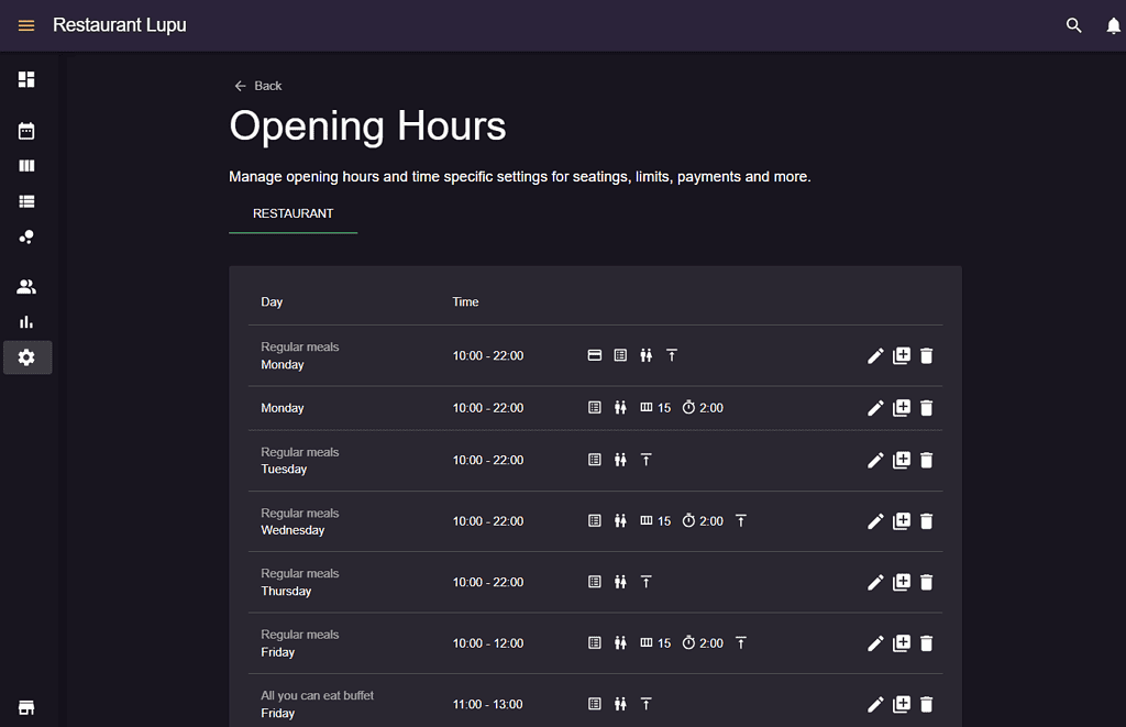 new opening hours settings