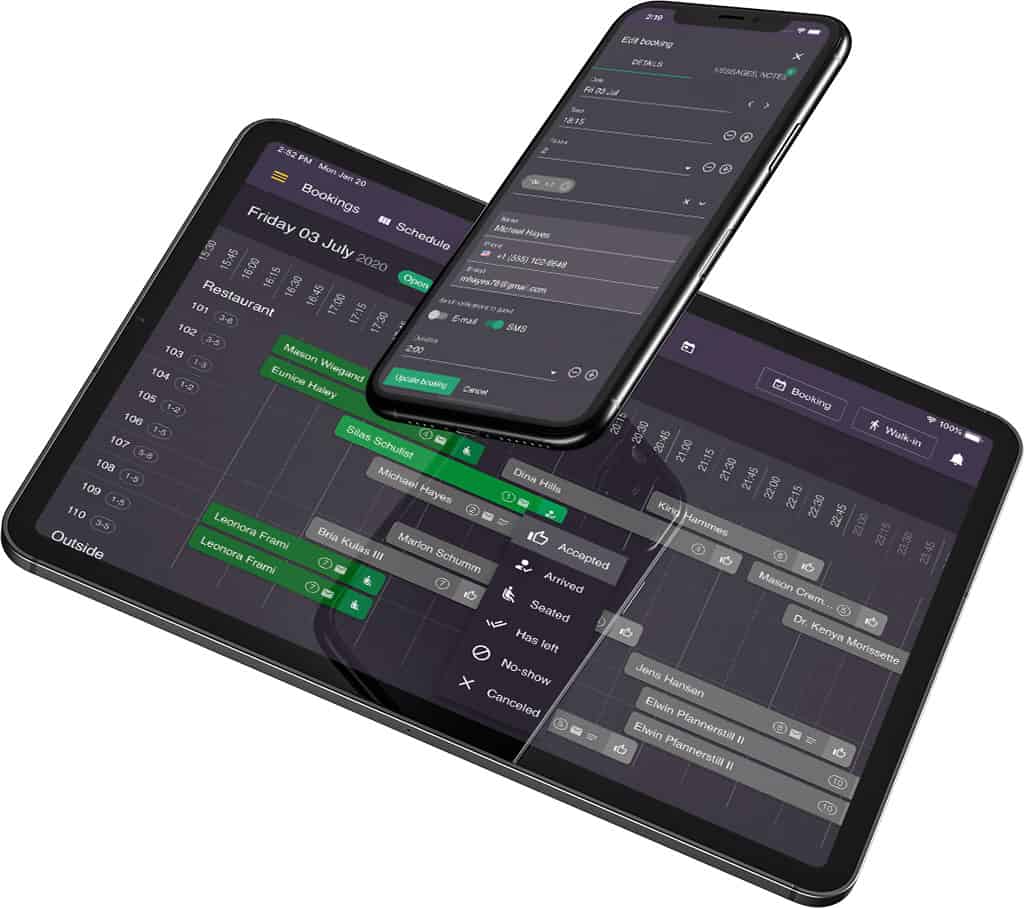 resOS booking system mobile and tablet app