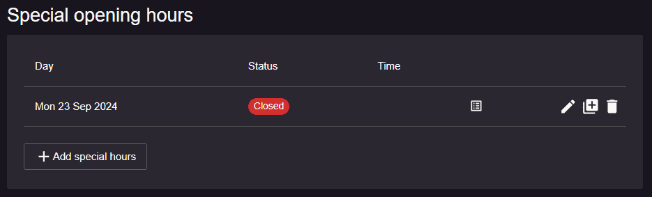 close a day through special opening hours