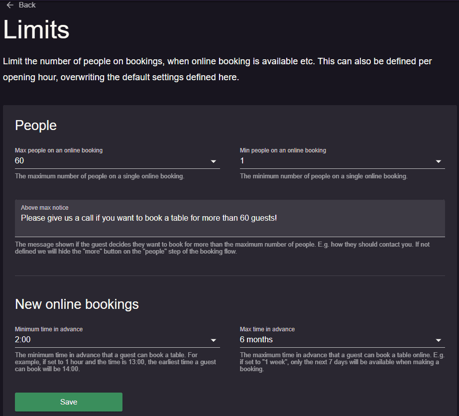 booking limits online