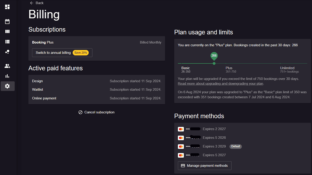 new billing settings