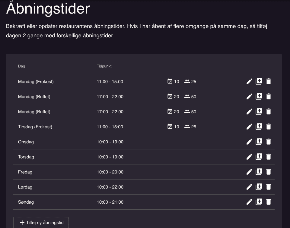 opsætning af forskellige seatings