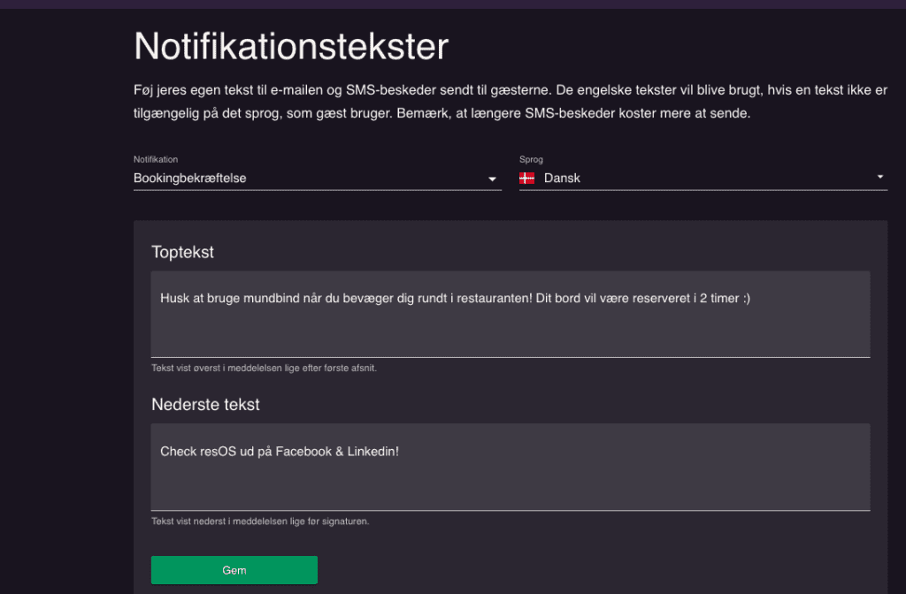 tilpas den personlige kommunikation med resOS.com