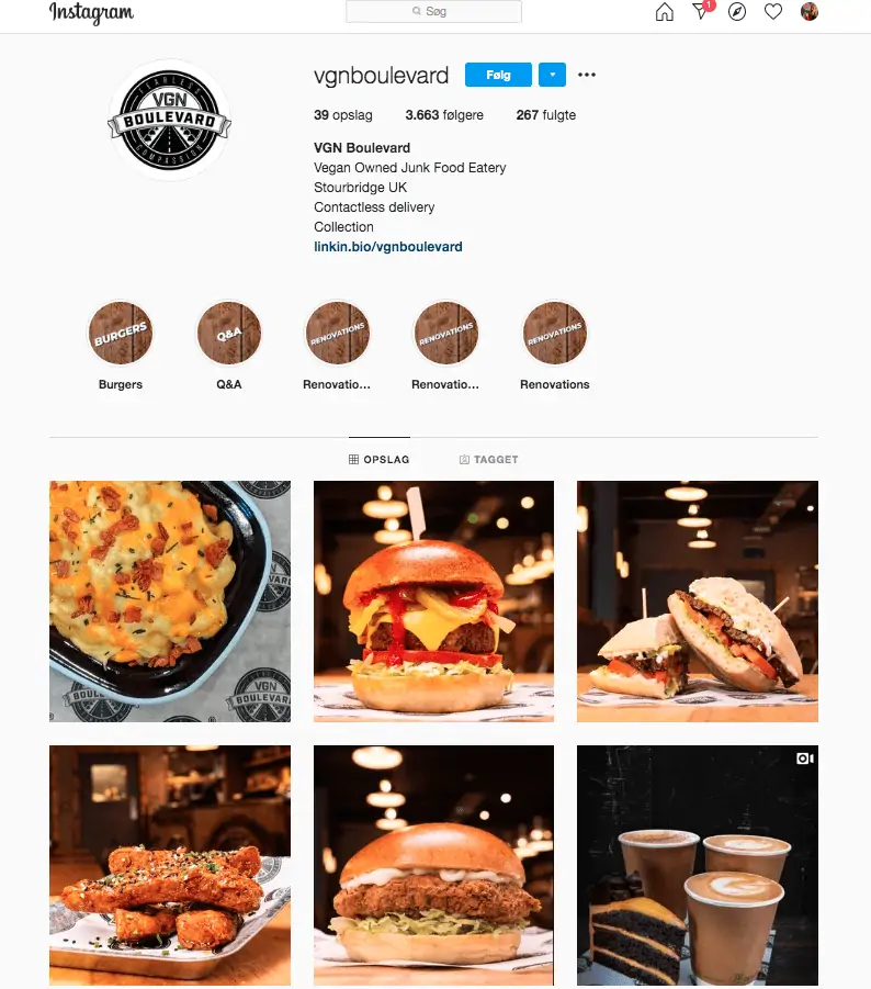 Example of an Instagram account 