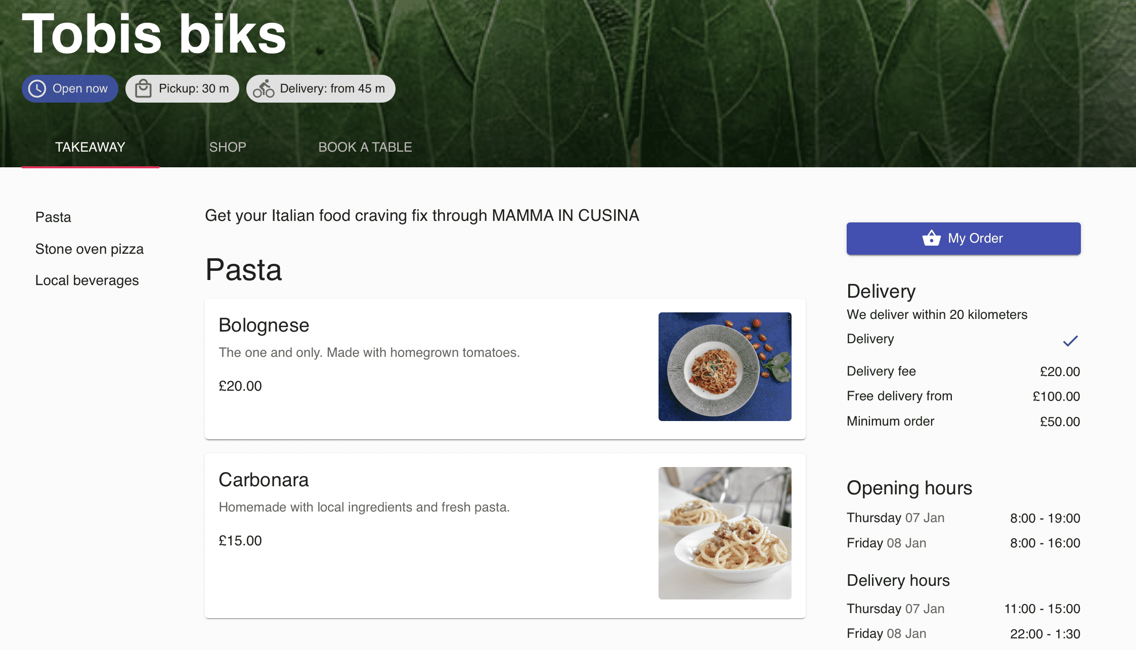 Customize your personal takeaway system