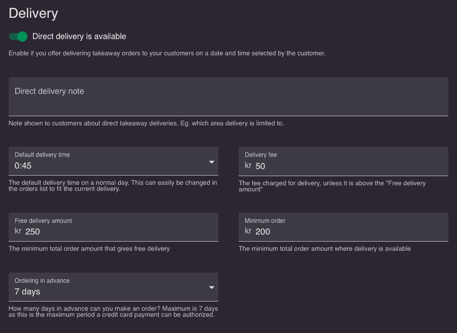 resOS delivery options menu