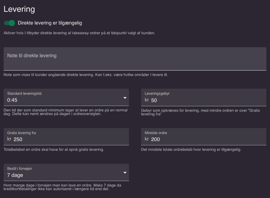 resOS leverings menu