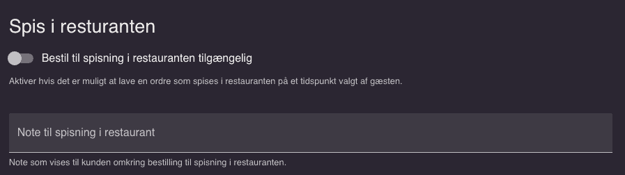 Eat-in restaurant menu