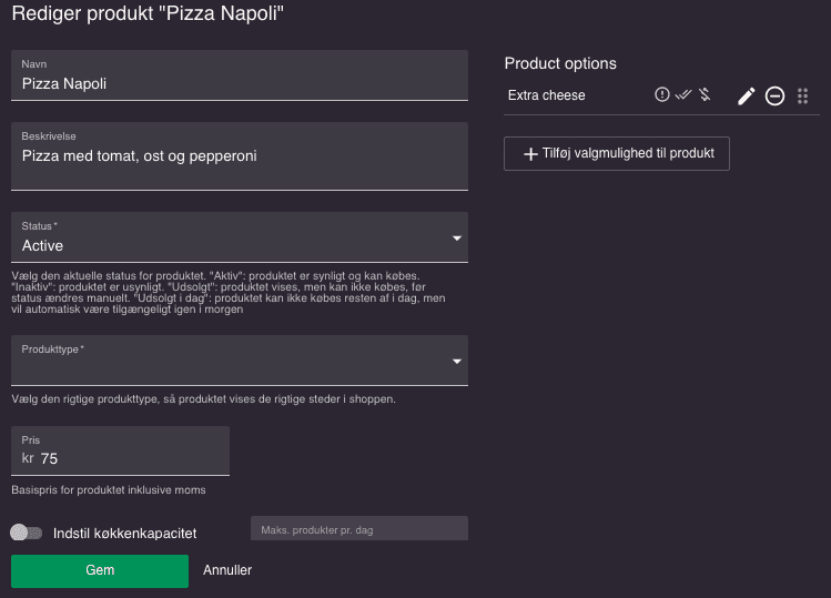 resOS produkt menu