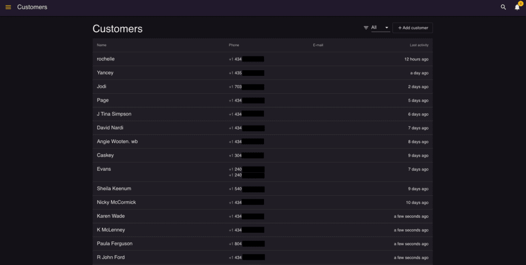 Example of resOS customer profiles list