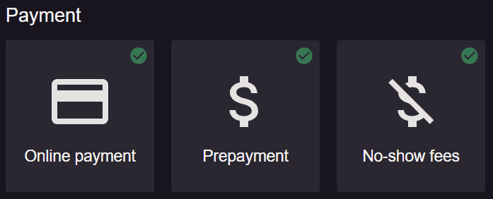 payment section in settings