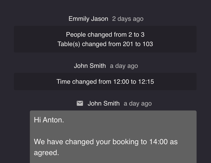 View all changes made on bookings