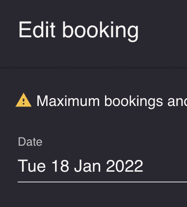 Booking warnings & select opening hour