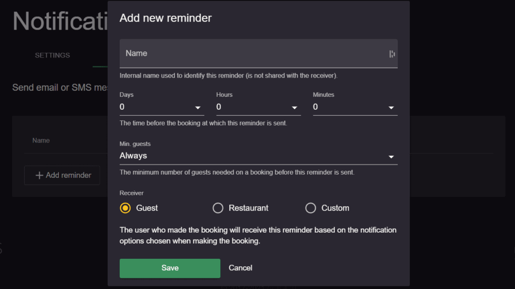 resOS reminders settings