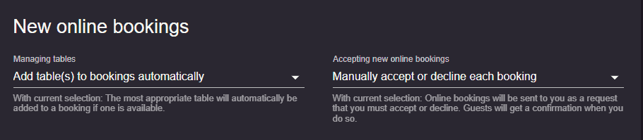 table management settings