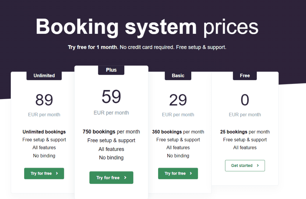booking system prices