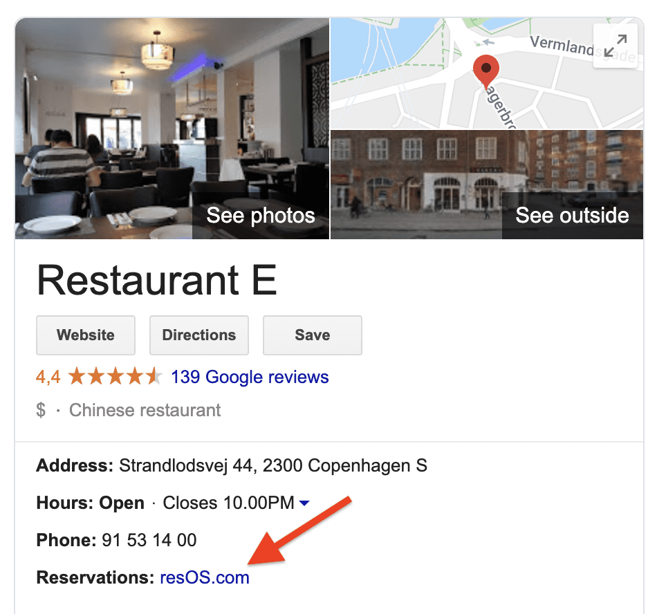 Google my business profile for Restaurant E 