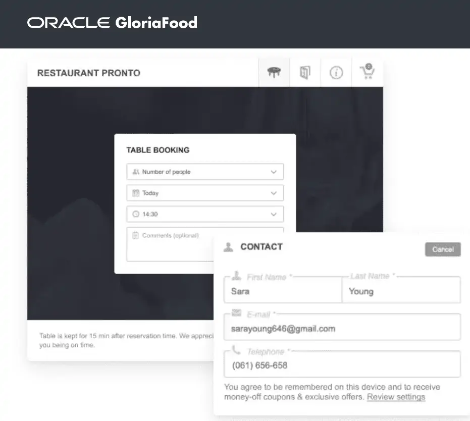 GloriaFood restaurant booking software