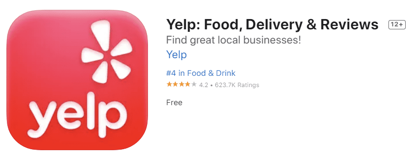Yelp reviews from Apple AppStore