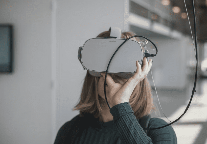 Person experiencing virtual reality (VR) technology.
