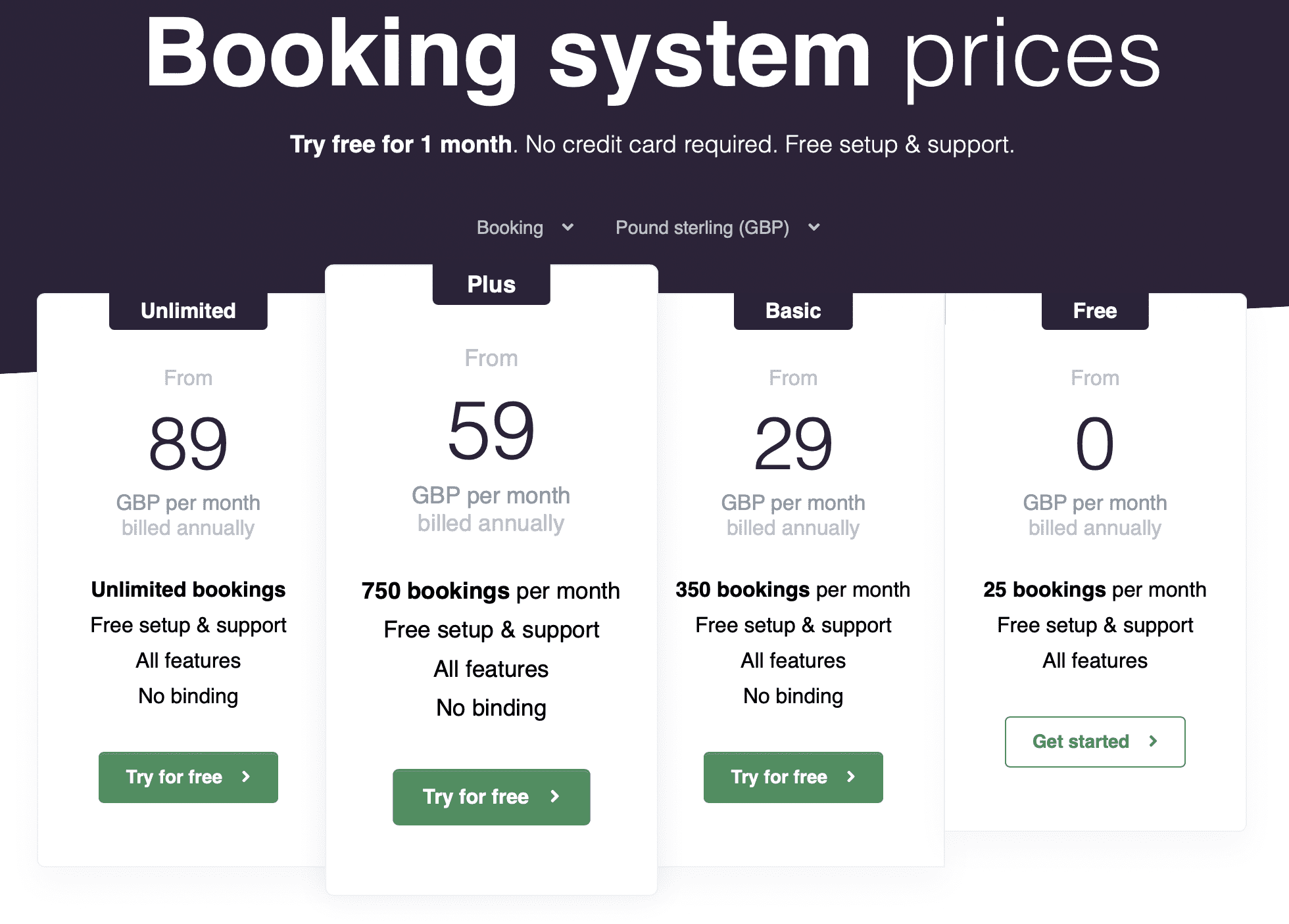 booking system prices