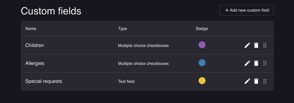 custom fields settings in the system