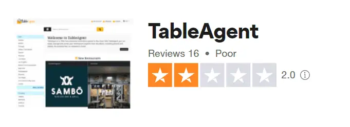 TableAgent review score on Trustpilot