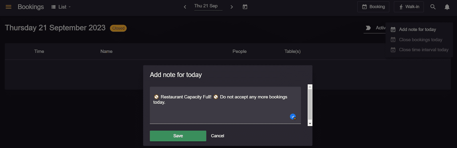 resOS booking note settings