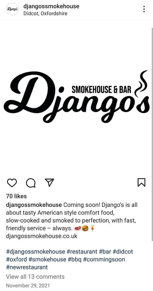 django's smokehouse restaurant first instagram post