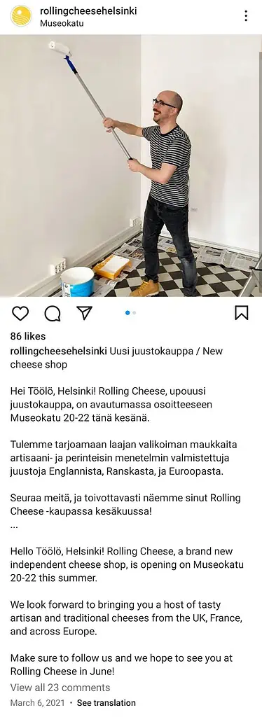 rolling cheese restaurant first instagram post